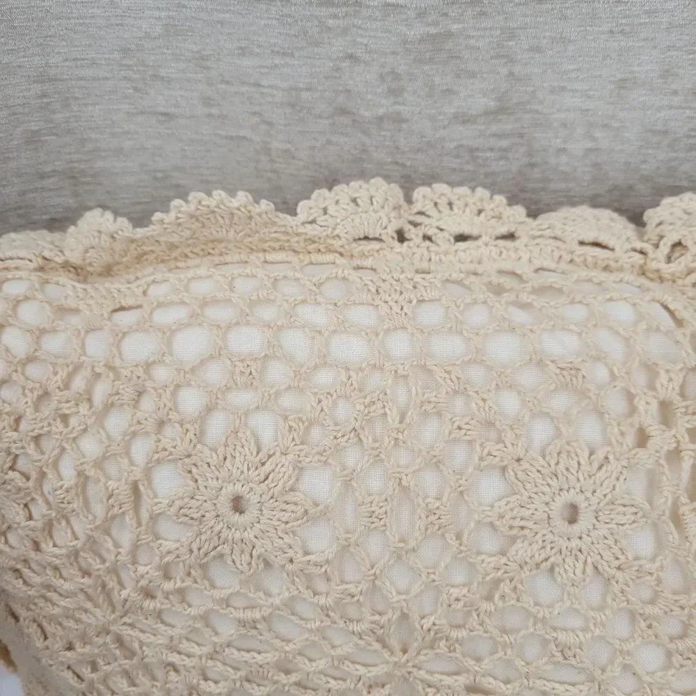 Vintage Cream Hand Crochet Lace Cotton Pillows Set of 2
